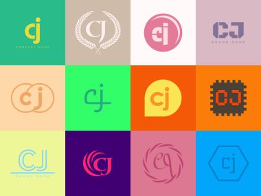 CJ logo şirketi şablonu. C ve J harfleri logoti. Tasarım elemanları ile farklı klasik serif harfleri ve modern kalın metin ayarla. İlk yazı tipi tipografisi. Koleksiyon trend iş kimliği.