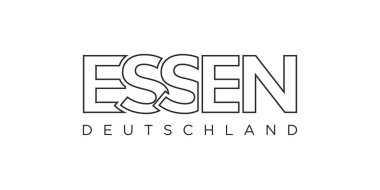 Essen Deutschland, modern ve yaratıcı vektör illüstrasyon tasarımı. Almanya şehri seyahat afişleri, posterler, web ve kartpostallar için tasarlanmıştır..