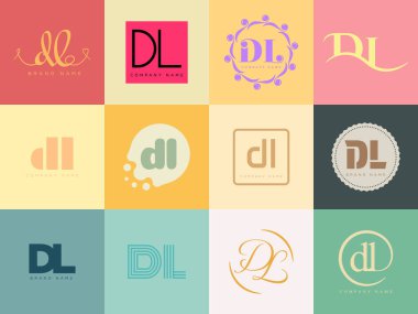 DL logo şirketi şablonu. D harfi ve ben logoyuz. Tasarım elemanları ile farklı klasik serif harfleri ve modern kalın metin ayarla. İlk yazı tipi tipografisi. Koleksiyon trend iş kimliği.