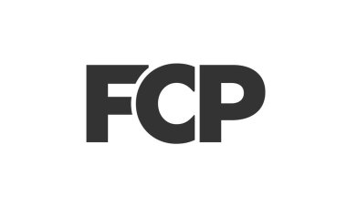 Güçlü ve modern kalın metinli FCP logo tasarım şablonu. Basit ve minimal tipografi içeren ilk tabanlı vektör logosu. Modayı takip eden şirket kimliği markalar için ideal..