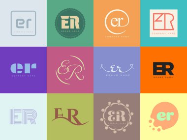 Acil Servis logo şirketi şablonu. E ve R harfi logoti. Tasarım elemanları ile farklı klasik serif harfleri ve modern kalın metin ayarla. İlk yazı tipi tipografisi. Koleksiyon trend iş kimliği.