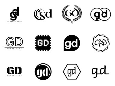 GD logo şirketi şablonu. G ve D harfleri logoti. Tasarım elemanları ile farklı klasik serif harfleri ve modern kalın metin ayarla. İlk yazı tipi tipografisi. Koleksiyon trend iş kimliği.