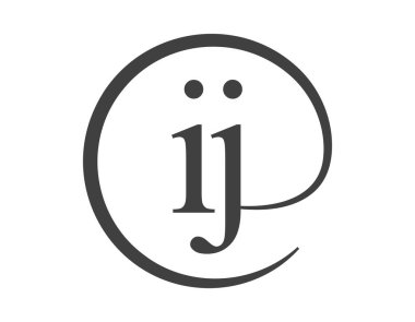 Daire şeklinde e-posta işareti tarzında iki harften oluşan IJ logosu. Ben ve J, marka kimliği için iş şirketinin logotini yuvarlıyoruz..