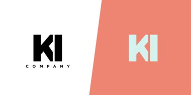 K harfi ve ben, KI logo tasarım şablonu. Şirket kimliği için asgari monogram tabanlı logotype.