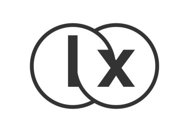 LX şirket amblemi ana hatlar ve I X harfleriyle. Marka kimliği için birleşmiş iki dairenin logo şablonu, logotip. Vektör Sonsuzluk sembolü ve teknoloji işareti.