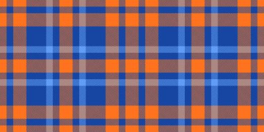 Canlı mavi ve turuncu ekose desenli. Tekstil tasarımı, web geçmişi ya da el işi projeleri için mükemmel..