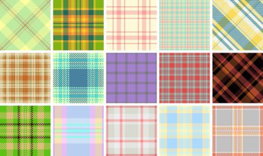Renkli çekleri ve çizgileri olan ekose desenler tekstil tasarımları, kumaşlar, gömlekler veya duvar kağıtları için harika. Bu modaya uygun baskılar, İngiliz modasının kırsal ve klasik atmosferinin bir karışımını sunuyor..