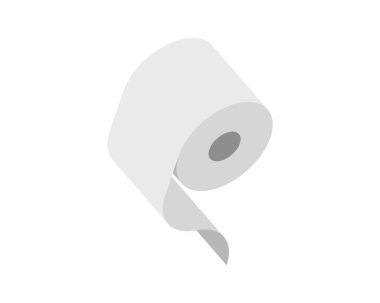 Temizliği, hijyeni veya yeni başlangıçları temsil etmek için mükemmel bir kağıt rulosunun basit izometrik çizimi.