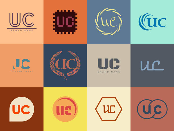 UC logo company template. Letter u and c logotype. Set different classic serif lettering and modern bold text with design elements. Initial font typography. Collection trendy business identity.
