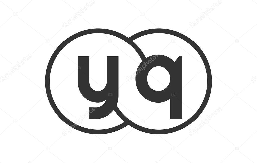 YQ business company emblem with outline rounds and letters y q. Logo template of two merged circles for brand identity, logotype. Vector Infinity symbol  and technology sign.