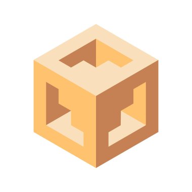 İç yapı geometrik tasarımı ve nötr toprak tonlarıyla soyut izometrik küp. Sunumlar, web siteleri veya minimalist logo ögesi olarak ideal.