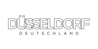 Düsseldorf Deutschland, modern ve yaratıcı vektör illüstrasyon tasarımı. Almanya şehri seyahat afişleri, posterler, web ve kartpostallar için tasarlanmıştır..