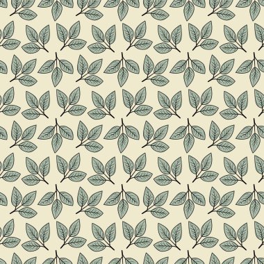 Krem arka planda stilize edilmiş yaprakların zarif, pürüzsüz deseni. Tekstil tasarımı, duvar kâğıdı, ambalaj ya da sofistike, doğal bir motif gerektiren herhangi bir proje için mükemmel..