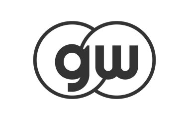 GW şirket amblemi, ana hatları yuvarlak ve iki birleşik dairenin logo şablonu, marka kimliği, logoti. Vektör Sonsuzluk sembolü ve teknoloji işareti.