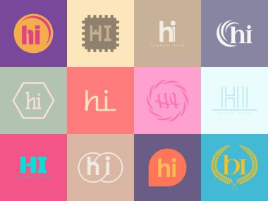 Merhaba logo şirketi şablonu. H harfi ve ben logoti. Tasarım elemanları ile farklı klasik serif harfleri ve modern kalın metin ayarla. İlk yazı tipi tipografisi. Koleksiyon trend iş kimliği.