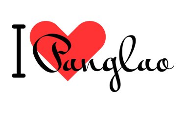Panglao 'yu seviyorum, Filipinler şehri. Kırmızı kalpli el yazısıyla yazılmış mektuplar. Vektör illüstrasyon harfleri, yazdırma tişörtü, afiş, poster, etiket veya etiket için modern tasarım.