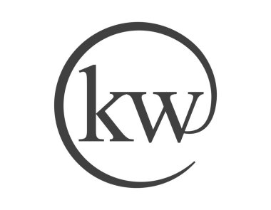 Daire şeklinde e-posta işareti tarzında iki harften KW logosu. K ve W marka kimliği için şirket logosu.