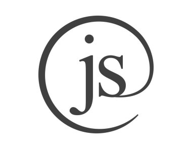 Daire şeklinde e-posta işareti tarzında iki harften oluşan JS logosu. J ve S marka kimliği için iş şirketinin yuvarlak logosu.