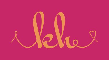 KH ilk düğün monogramı kaligrafi vektör illüstrasyonu. Sevgililer Günü posteri, tebrik kartı, fotoğraf albümü, afiş baskısı ya da dövme için el yazısıyla yazılmış logo tasarımı..