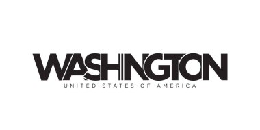 Washington, ABD tipografi sloganı. Baskı ve web ürünleri için grafik şehir harfleriyle Amerika logosu.