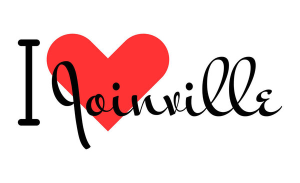 Я люблю Жуанвиль, город Бразилия. Ручные буквы с красным сердцем. Векторная иллюстрация буквы, современный дизайн для печати футболки, баннера, плаката, наклейки или этикетки.