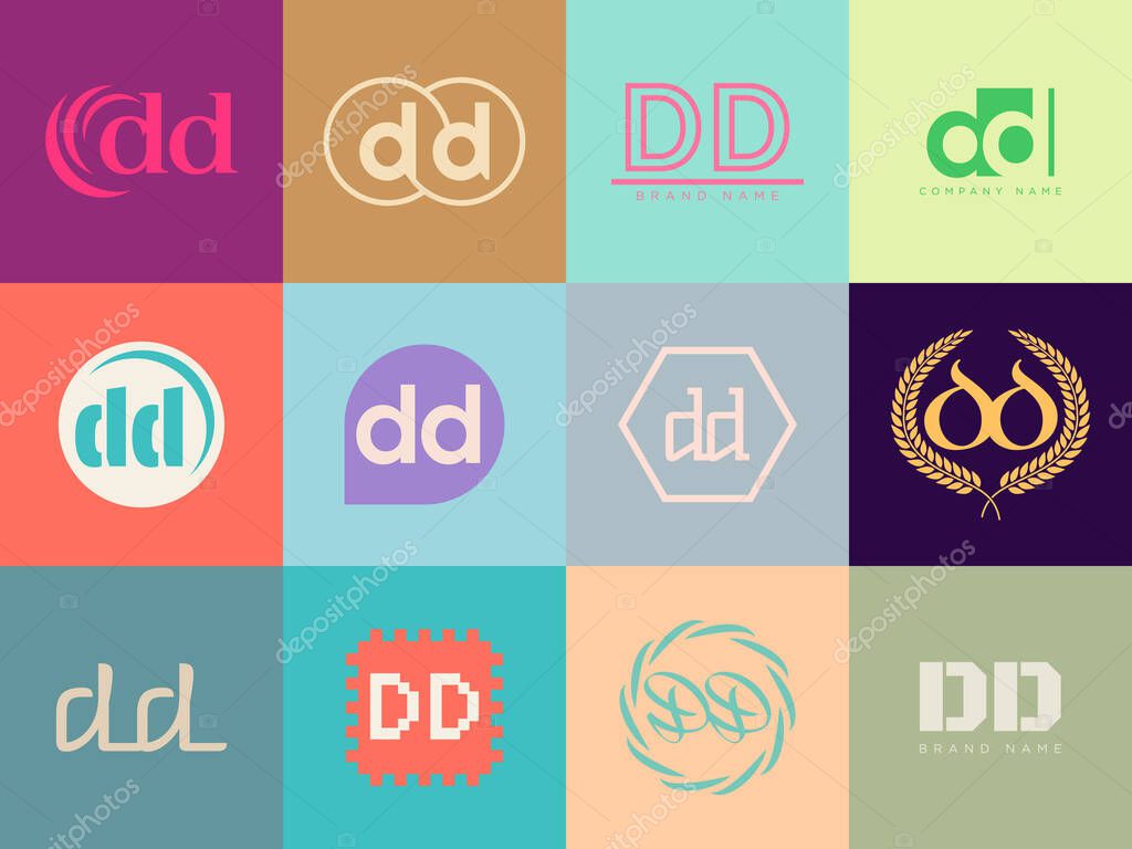 DD logo company template. Letter d and d logotype. Set different classic serif lettering and modern bold text with design elements. Initial font typography. Collection trendy business identity.