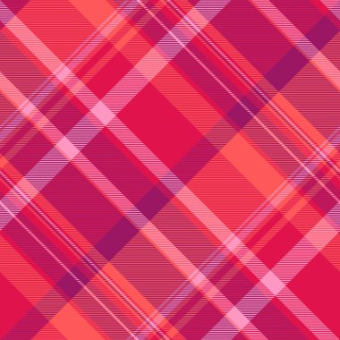 Kalın pembe, kırmızı ve mercan tonlarında canlı çapraz ekoseli desen. Moda, tekstil tasarımı ya da web sitesi geçmişi için mükemmel.