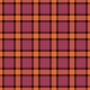 Bandana kumaşı kusursuz, sonbahar tekstil dokusu vektörünü kontrol et. Kırmızı ve koyu renk paletinde süslü tartan desenli ekose arkaplan.