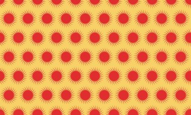 Sıcak sarı bir arka planda canlı kırmızı güneş patlaması deseni. Yaz temaları, tekstil tasarımı ya da enerjik markalaşma için mükemmel. Bu kusursuz tasarım neşeli ve iyimser bir estetik sunuyor..