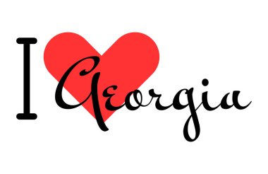 Amerika Birleşik Devletleri 'nin Georgia eyaletini seviyorum. Kırmızı kalpli el yazısıyla yazılmış mektuplar. ABD bölgeleri vektör illüstrasyonu, basılı tişört, pankart, poster, etiket veya etiket için modern tasarım harfleri.