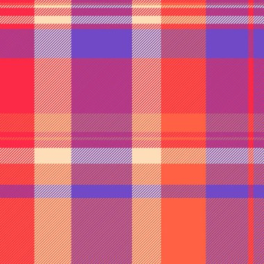 Canlı ekose desenli mercan, mor ve krem rengi. Tekstil tasarımı, moda ve web sitesi geçmişi için mükemmel. Bu neşeli, modern doku sıcaklığı ve tarzı çağrıştırıyor..