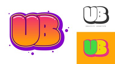 Festival ya da parti için UB logo tasarımı. U ve B harflerinin baş harfi grafiti tarzında. Yazı tipi tipografisinin yaratıcı modern harfleri. Modayı takip eden logotlar ya da kimlikler. Vektör illüstrasyonu.