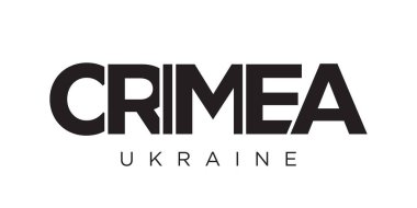 Ukrayna ambleminde parmak izi ve ağ için Kırım. Tasarım, modern yazı tipinde cesur tipografiye sahip geometrik stil, vektör illüstrasyonuna sahiptir. Beyaz arkaplanda izole edilmiş grafiksel slogan harfleri.