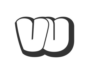 VU logosu, karikatür harfleri, graffiti tarzı siyah beyaz siluet. Festival partisi için modaya uygun V ve U harfleri, baş harfleri, çocuklar için funky prinky ve web. Vektör illüstrasyonu.