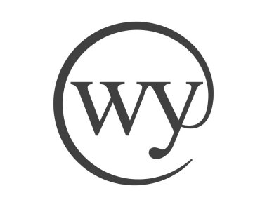 Çember şeklinde e-posta işareti tarzında iki harften WY logosu. W ve Y marka kimliği için iş şirketinin logoyu yuvarla.