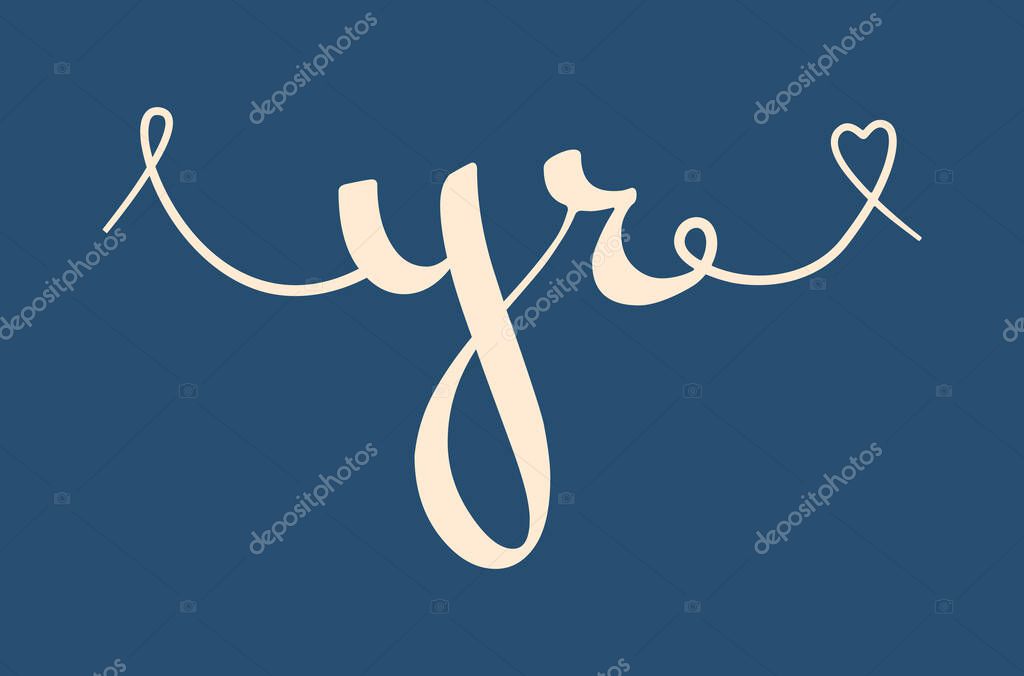 YR initial wedding monogram calligraphy vector illustration. Hand drawn lettering y and r love logo design for valentines day poster, greeting card, photo album, banner print or tattoo.