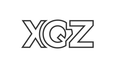 Güçlü ve modern kalın metinli XQZ logo tasarım şablonu. Basit ve minimal tipografi içeren ilk tabanlı vektör logosu. Modayı takip eden şirket kimliği markalar için ideal..