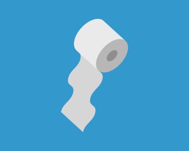 Bir tuvalet kağıdı rulosunun minimalist izometrik çizimi canlı mavi bir arka plana doğru açılıyor. Hijyen, temizlik ve hatta kaynakların tükenmesiyle ilgili kavramlar için mükemmel..