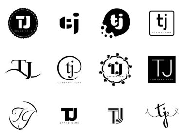 TJ logo şirketi şablonu. Harf t ve j logoti. Tasarım elemanları ile farklı klasik serif harfleri ve modern kalın metin ayarla. İlk yazı tipi tipografisi. Koleksiyon trend iş kimliği.