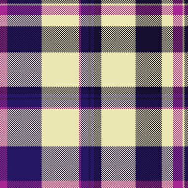 Pikselleşmiş ekose desenli mor, krem ve menekşe rengi. Özgeçmiş, tekstil, tasarım projeleri veya benzersiz yaratıcı kompozisyonlar için nostaljik, geçmişe dönük bir doku..