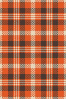 Etnik yapı kontrolü, kapalı mekanda tekstil vektörü yok. Grunge ekose kumaş desenli turuncu ve koyu renk paleti.