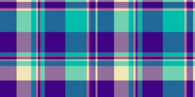 Canlı deniz mavisi, mor ve krem rengi ekose desenli. Tekstil tasarımı, moda, web siteleri ya da cesur, geometrik dokuya ihtiyaç duyan her proje için mükemmel..