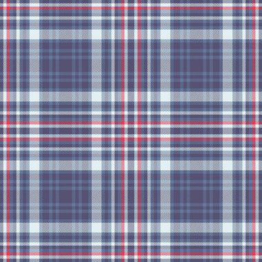 Klasik ekose desen. Mavi, kırmızı ve beyaz kusursuz tekstil tasarımı. Özgeçmiş, giyim ve çeşitli yaratıcı projeler için çok yönlü. Samimi, şık ve zamansız.