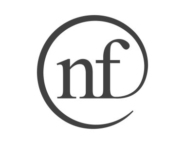 Çember şeklinde e-posta işareti tarzında iki harfli NF logosu. Ticari şirketlerin marka kimliği için N ve F yuvarlak logosu.