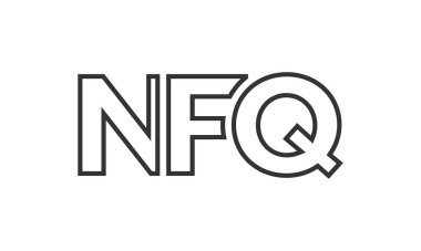 NFQ logo tasarım şablonu güçlü ve modern kalın metinlerle. Basit ve minimal tipografi içeren ilk tabanlı vektör logosu. Modayı takip eden şirket kimliği markalar için ideal..