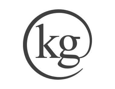 Çember şeklinde e-posta işareti tarzında iki harften KG logosu. K ve G marka kimliği için iş şirketinin logosu.