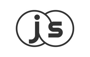 JS şirketinin amblemi, ana hatları yuvarlak ve J harfleri ile birleşmiş iki dairenin logo şablonu, marka kimliği, logoti. Vektör Sonsuzluk sembolü ve teknoloji işareti.