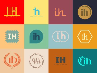 IH logo şirketi şablonu. I ve H logoti harfleri. Tasarım elemanları ile farklı klasik serif harfleri ve modern kalın metin ayarla. İlk yazı tipi tipografisi. Koleksiyon trend iş kimliği.