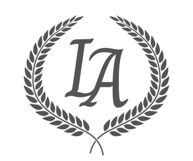 İlk harf I ve A, lA monogram logo tasarımı defne çelengi. Kaligrafi yazı tipli lüks amblem.