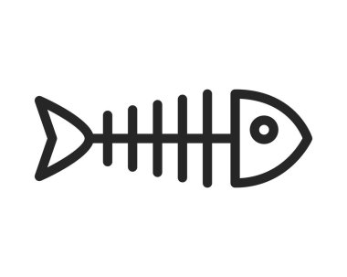 Minimalist balık kemiği ikonu. Beslenmeyi, deniz ürünlerini, artıkları ya da iskelet kalıntılarını temsil eder. Menüler, çizimler veya tasarım ögeleri için kullanılabilir.